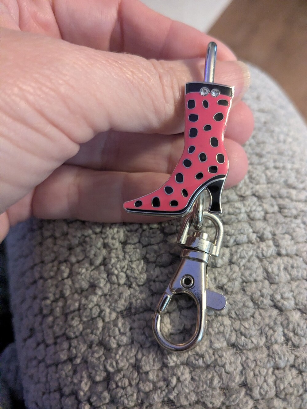 Alexx Pink Polka Dot Boot Keychain Charm - Women Accessories